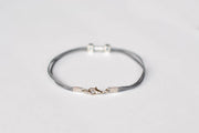 Silver Dumbbell bracelet for men, gray cord, weights charms, workout jewelry for him - shani-adi-jewerly