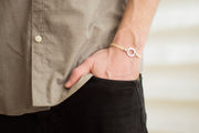 Bracelet for men, silver hexagon charm bracelet for him, beige cord, fathers day gift for him - shani-adi-jewerly