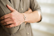 Bracelet for men, silver hexagon charm bracelet for him, beige cord, fathers day gift for him - shani-adi-jewerly