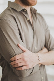 Bracelet for men, silver hexagon charm bracelet for him, beige cord, fathers day gift for him - shani-adi-jewerly