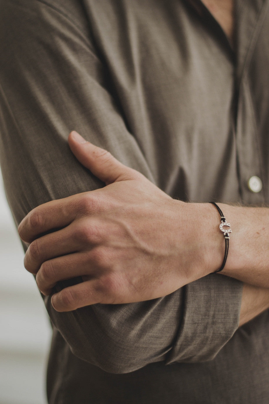 Silver Horseshoe bracelet for men, black cords - shani-adi-jewerly