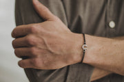 Silver Horseshoe bracelet for men, black cords - shani-adi-jewerly
