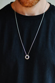 Stainless steel chain necklace for men, circle pendant - shani-adi-jewerly