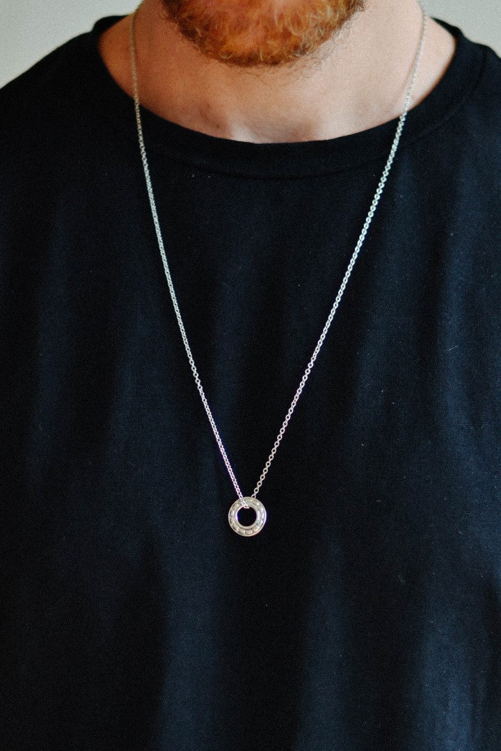 Stainless steel chain necklace for men, circle pendant - shani-adi-jewerly