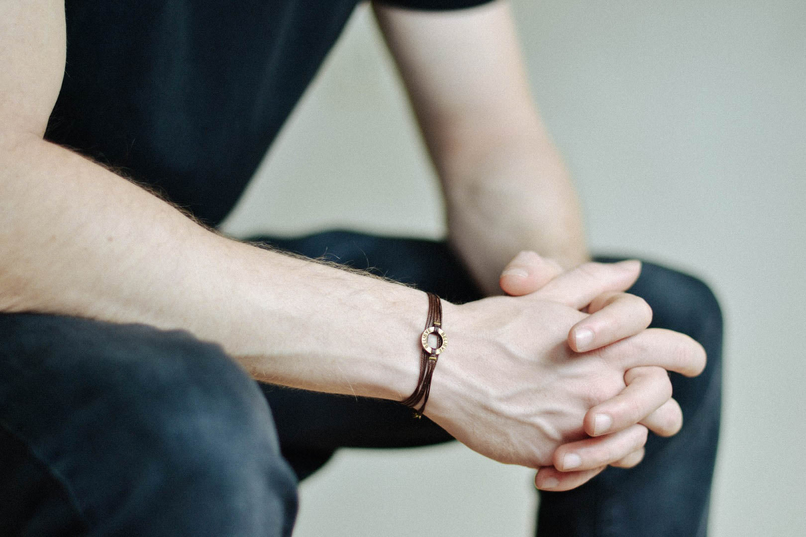 Believe wrapped bracelet for men, bronze charm brown cord - shani-adi-jewerly