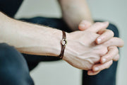Believe wrapped bracelet for men, bronze charm brown cord - shani-adi-jewerly
