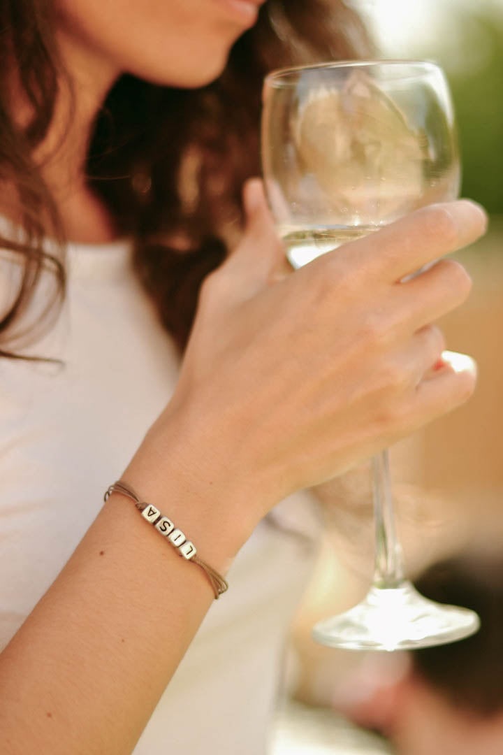 Customisable name bracelet, women's bracelet, brown cord - shani-adi-jewerly