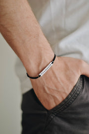 Silver Namaste charm bracelet for men, black cord, gift for him - shani-adi-jewerly