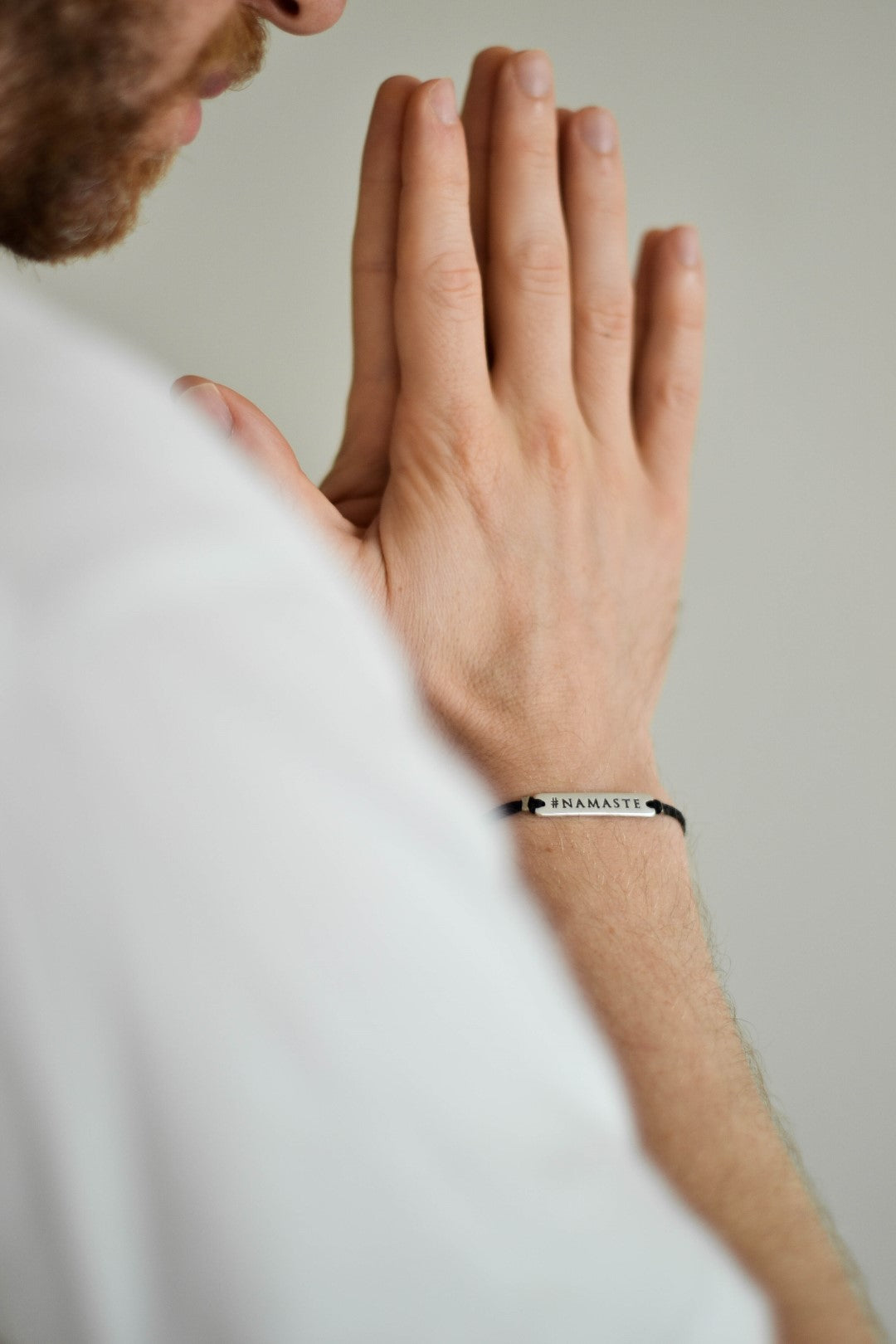 Silver Namaste charm bracelet for men, black cord, gift for him - shani-adi-jewerly