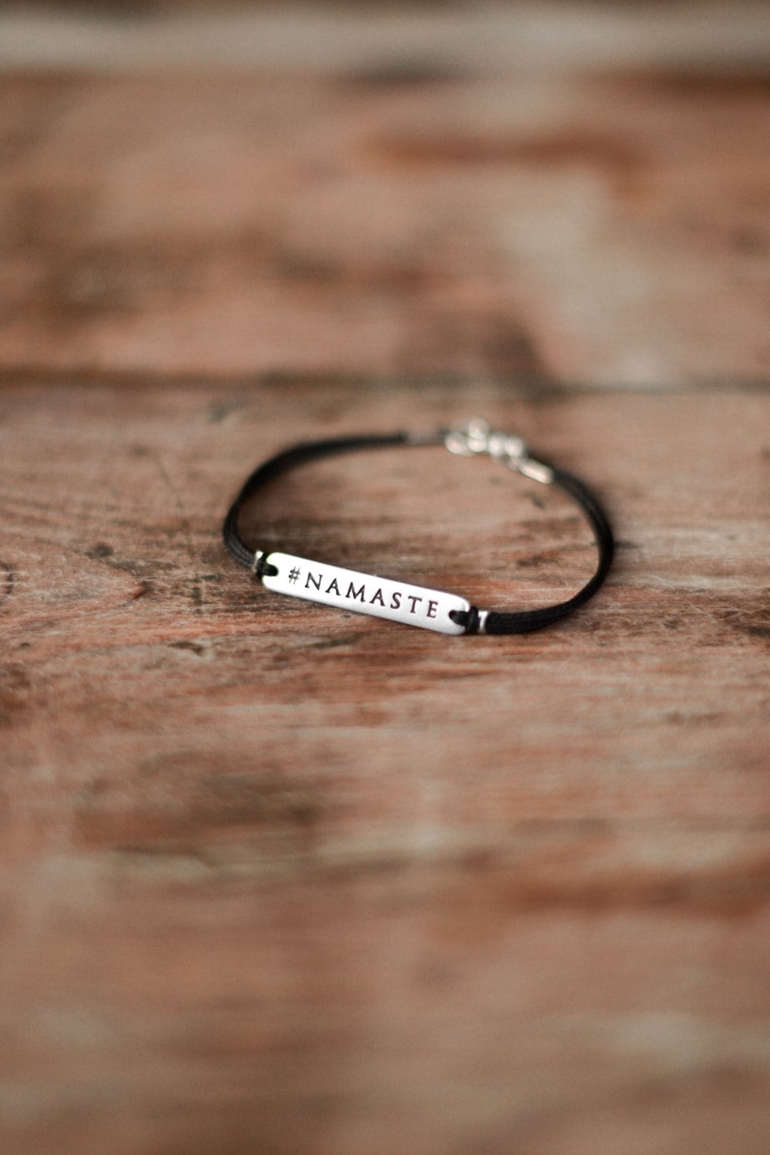 Silver Namaste charm bracelet for men, black cord, gift for him - shani-adi-jewerly