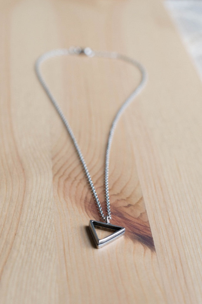 Silver triangle necklace for men, stainless steel chain necklace - shani-adi-jewerly