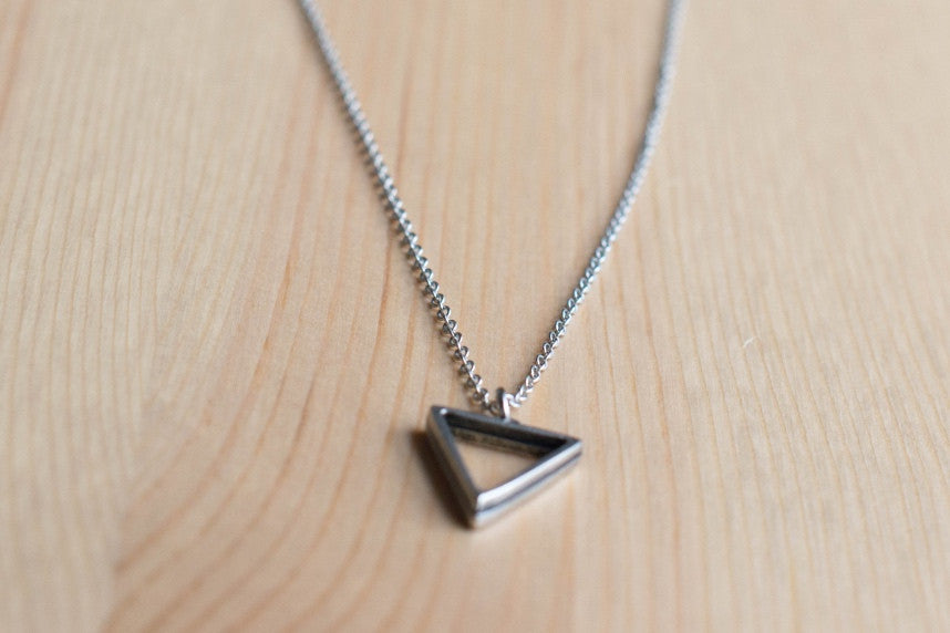 Silver triangle necklace for men, stainless steel chain necklace - shani-adi-jewerly