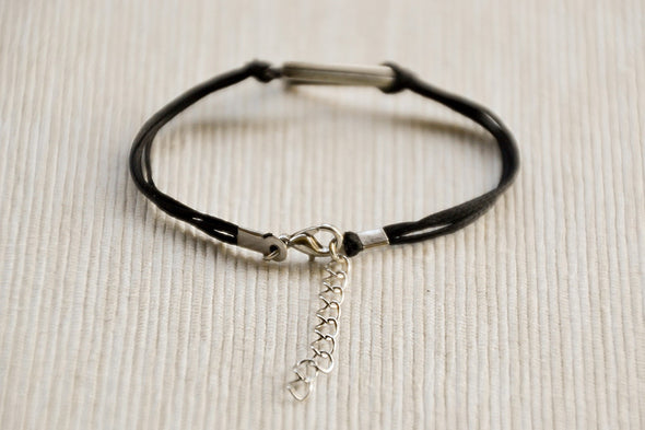 Womens bracelet with silver triangle, Geometric bracelet, black cord - shani-adi-jewerly