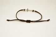Women bracelet with silver cross charm, brown cord - shani-adi-jewerly