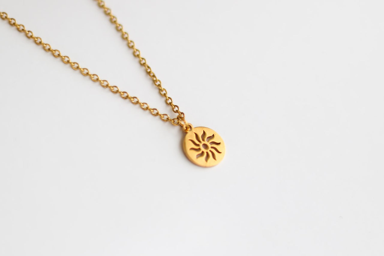 Sun necklace for men, groomsmen gift, men's necklace gold sun pendant, stainless chain necklace, gift for him, Yoga necklace, waterproof