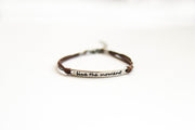 Silver Live the moment bracelet for women, brown cord, yoga jewelry, gift for her - shani-adi-jewerly