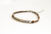 Silver Live the moment bracelet for women, brown cord, yoga jewelry, gift for her - shani-adi-jewerly