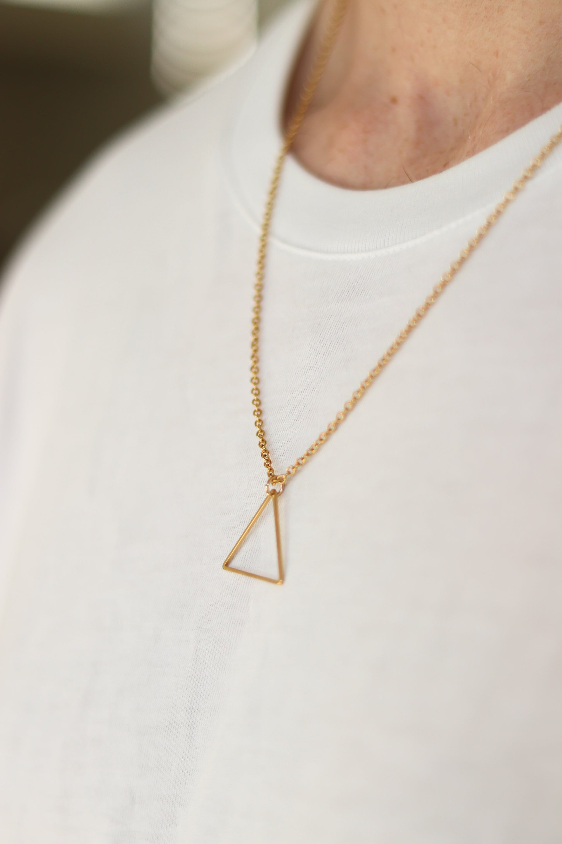 Gold triangle necklace for men, stainless steel chain necklace - shani-adi-jewerly