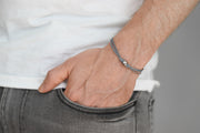 Men's bracelet with silver bead charm and a gray cord - shani-adi-jewerly