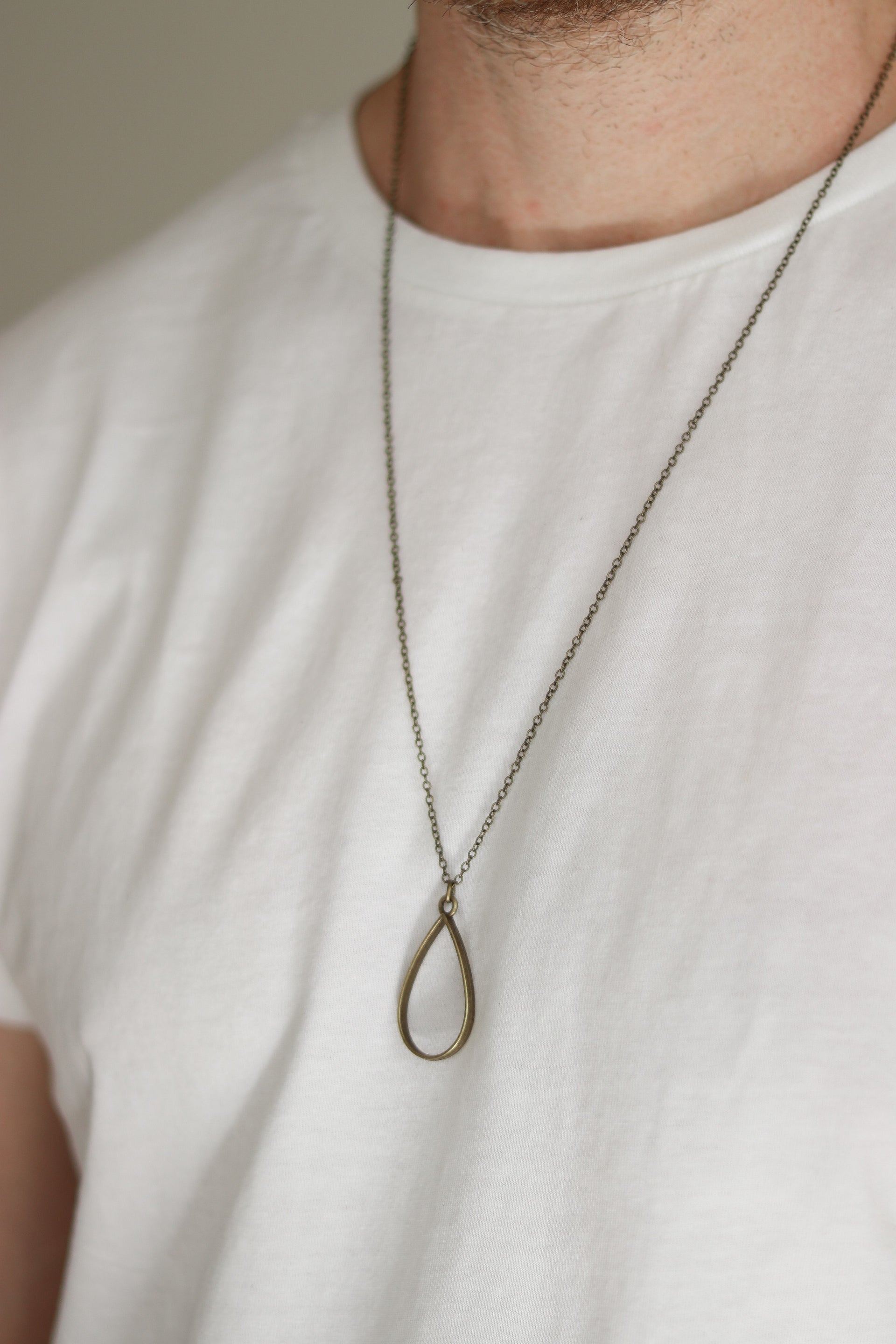 Bronze tear shape necklace for men, chain necklace - shani-adi-jewerly