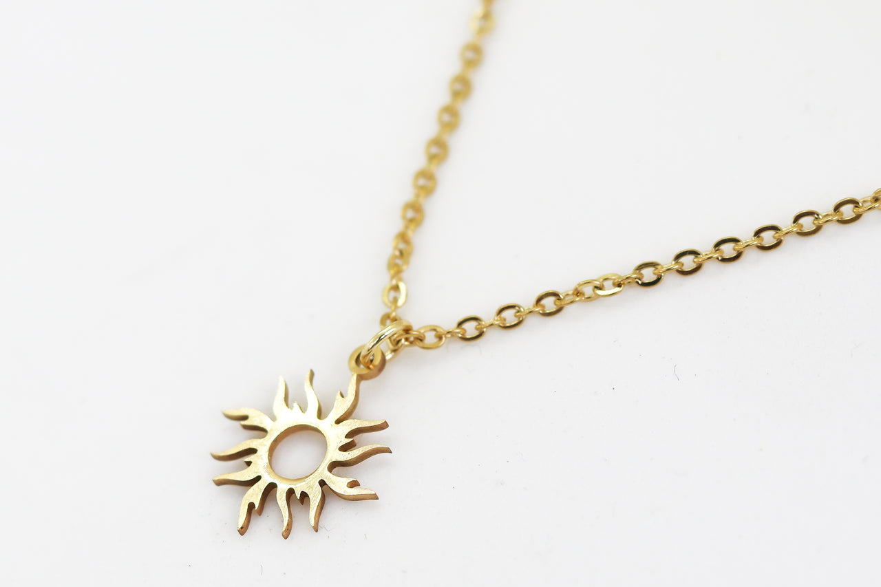 Gold sun necklace for women, stainless steel chain necklace, valentines day gift