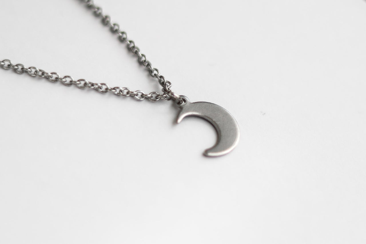 silver crescent moon chain necklace for men - Shani and Adi Jewelry
