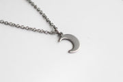 silver crescent moon chain necklace for men - Shani and Adi Jewelry