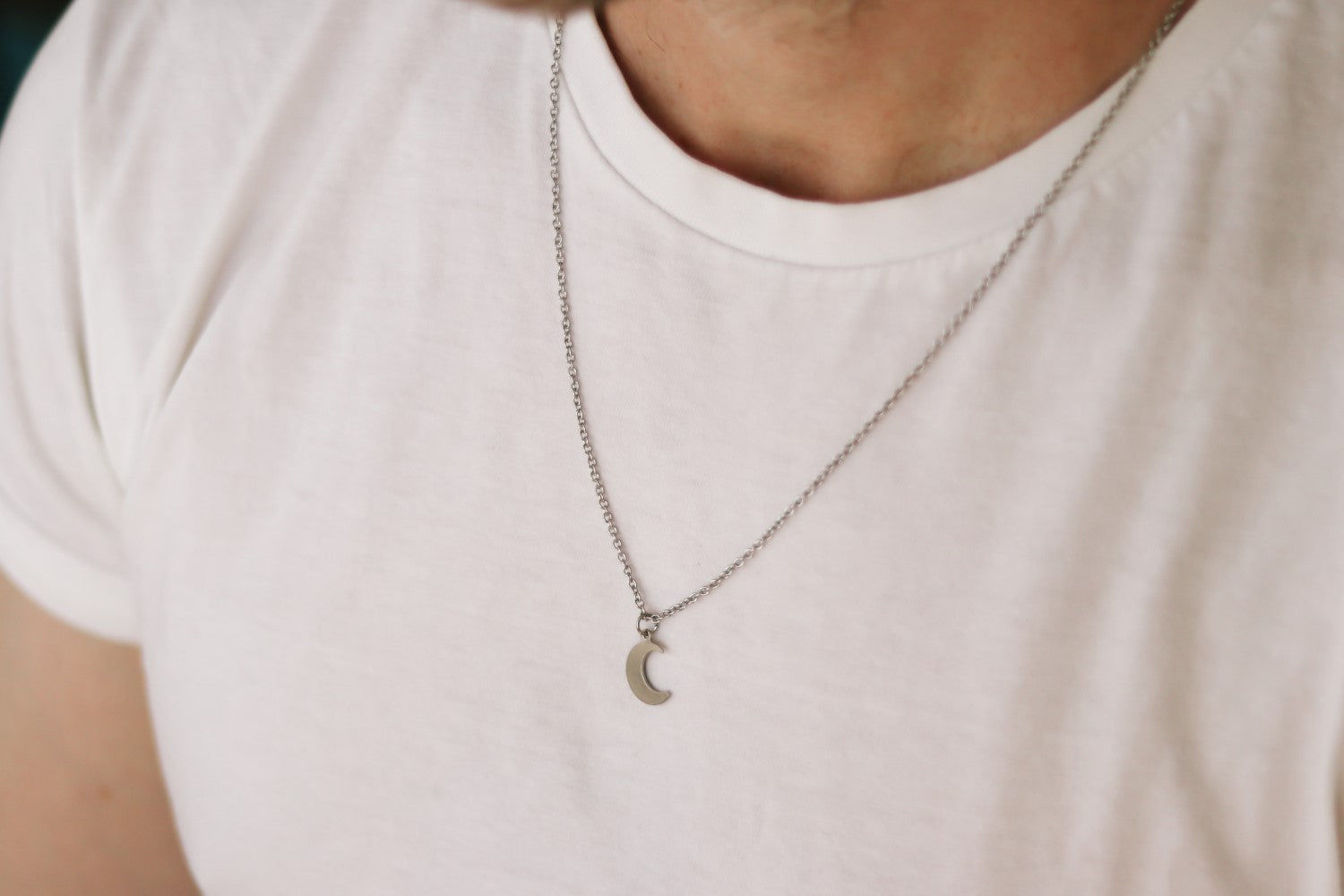 silver crescent moon chain necklace for men - Shani and Adi Jewelry