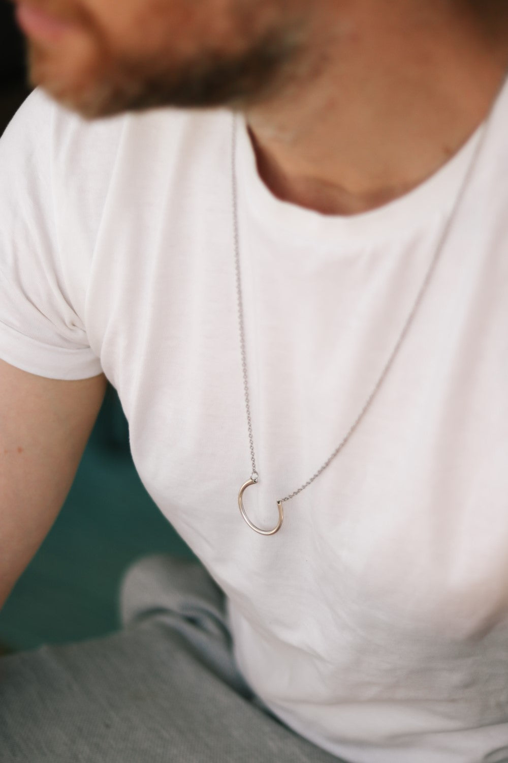 silver karma half circle chain necklace for men - Shani and Adi Jewelry