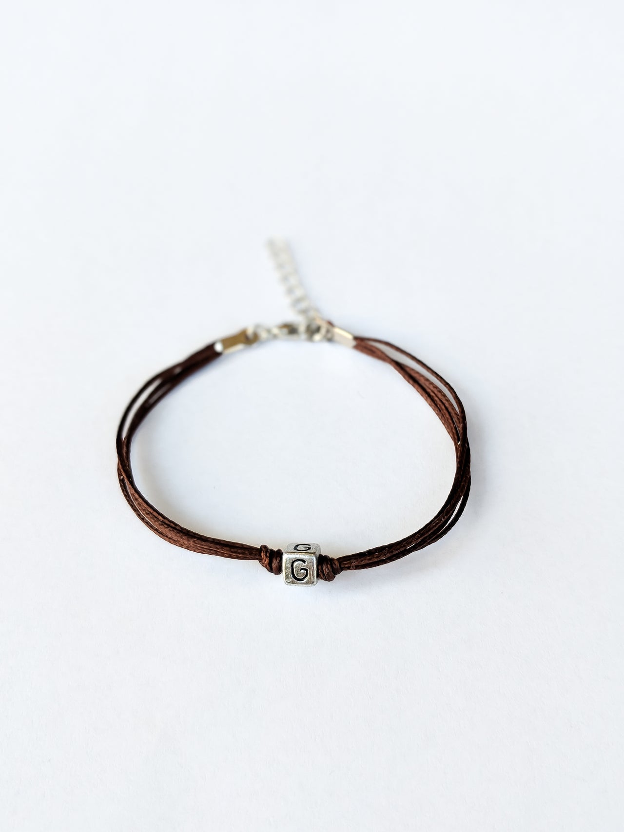 Personalised initial charm bracelet for women, brown cord - shani-adi-jewerly