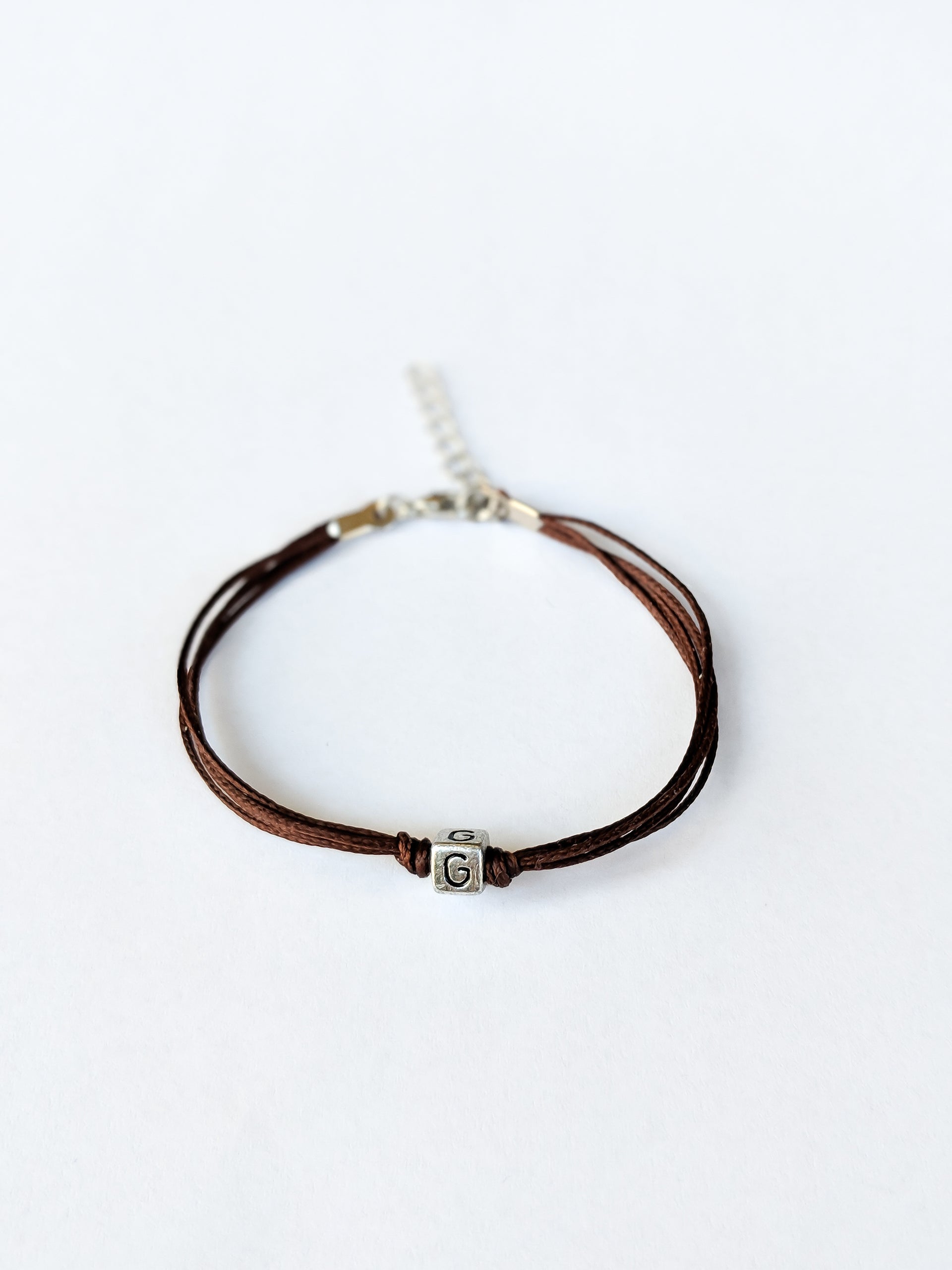 Personalised initial charm bracelet for women, brown cord - shani-adi-jewerly