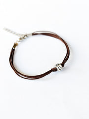 Personalised initial charm bracelet for women, brown cord - shani-adi-jewerly