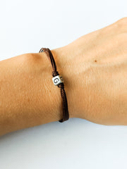 Personalised initial charm bracelet for women, brown cord - shani-adi-jewerly