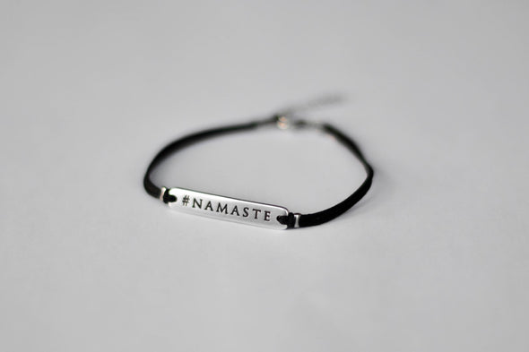 Silver Namaste bracelet for women, black cord, yoga jewelry, gift for her - shani-adi-jewerly