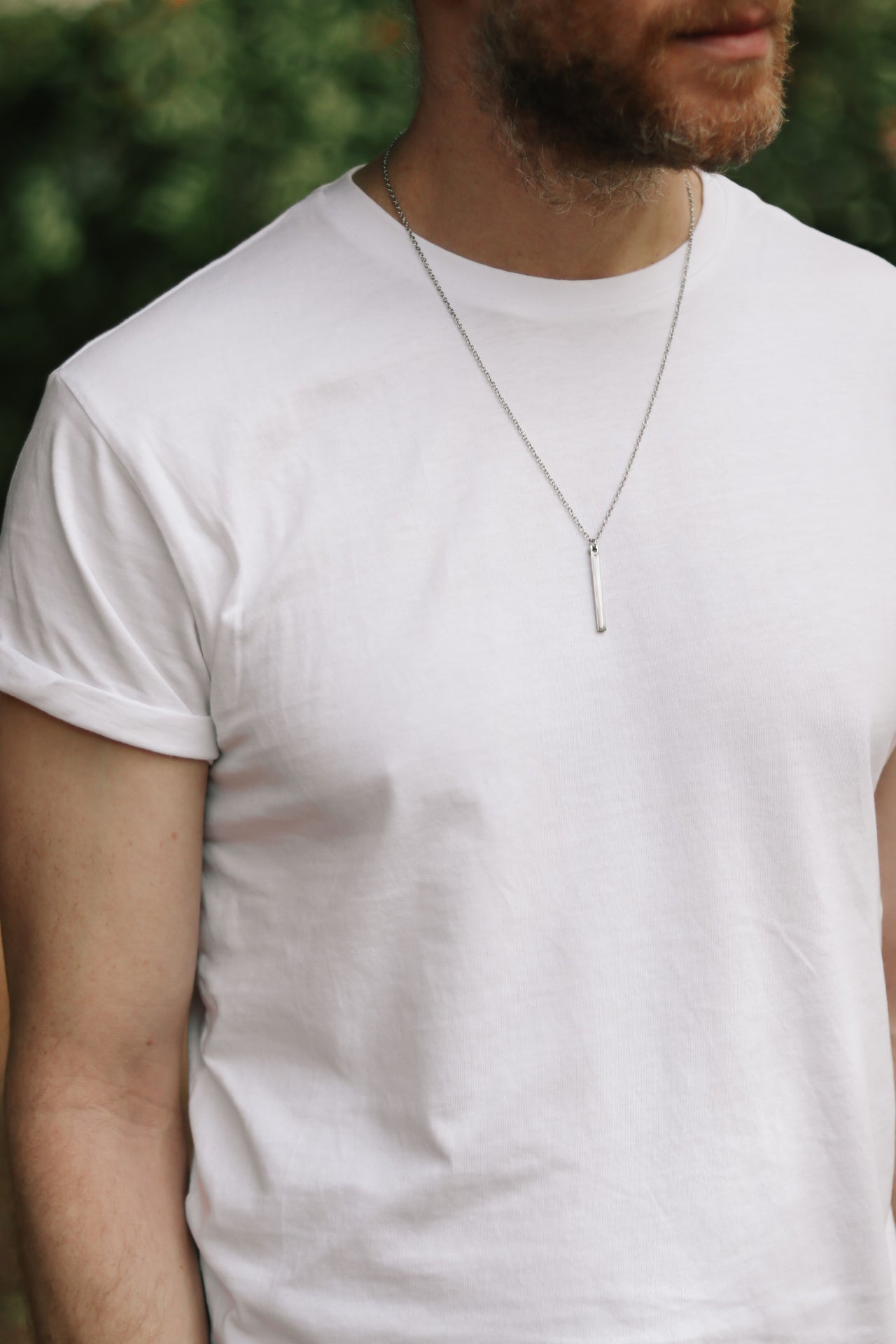 Silver bar necklace for men chain necklace waterproof gift for him