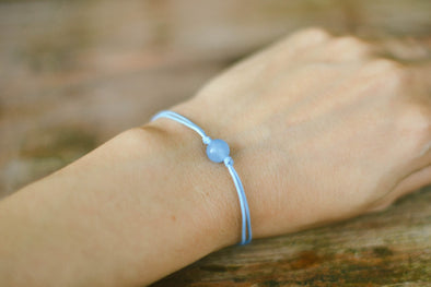 Aquamarine bracelet for women, March birthstone, blue cord, adjustable - shani-adi-jewerly