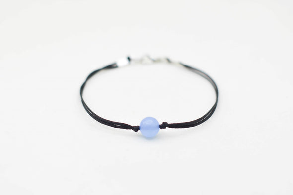 Aquamarine bracelet for men, blue March birthstone, black cord - shani-adi-jewerly