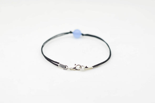 Aquamarine bracelet for men, blue March birthstone, black cord - shani-adi-jewerly