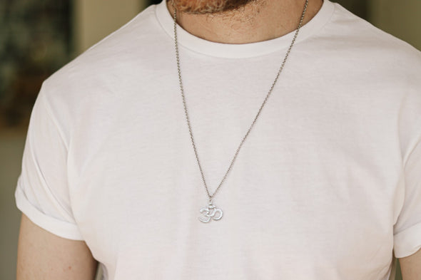 Om necklace for men, silver Yoga necklace for him