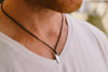 Silver Saw necklace for men, black cord - shani-adi-jewerly