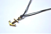 Bronze anchor necklace for men, black cord - shani-adi-jewerly