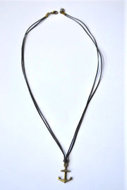 Bronze anchor necklace for men, black cord - shani-adi-jewerly
