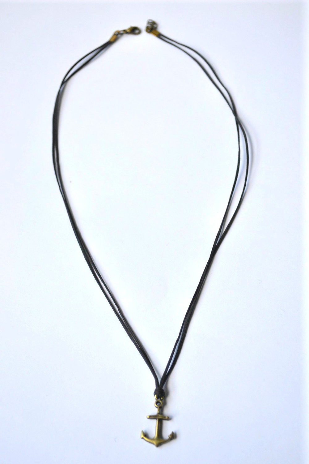 Bronze anchor necklace for men, black cord - shani-adi-jewerly