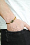 Bronze Leaf bracelet for men, brown cord - shani-adi-jewerly