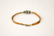 Bronze Leaf bracelet for men, brown cord - shani-adi-jewerly