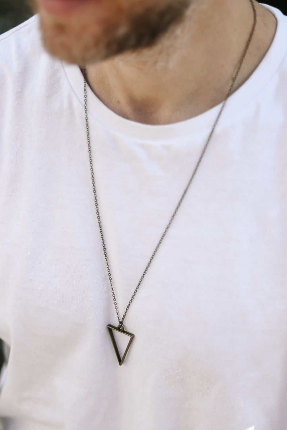 Triangle necklace for men, groomsmen gift, men's necklace with a bronze triangle pendant, bronze chain, gift for him, geometric necklace
