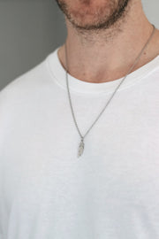 Silver feather necklace for men, stainless steel chain necklace, waterproof - shani-adi-jewerly