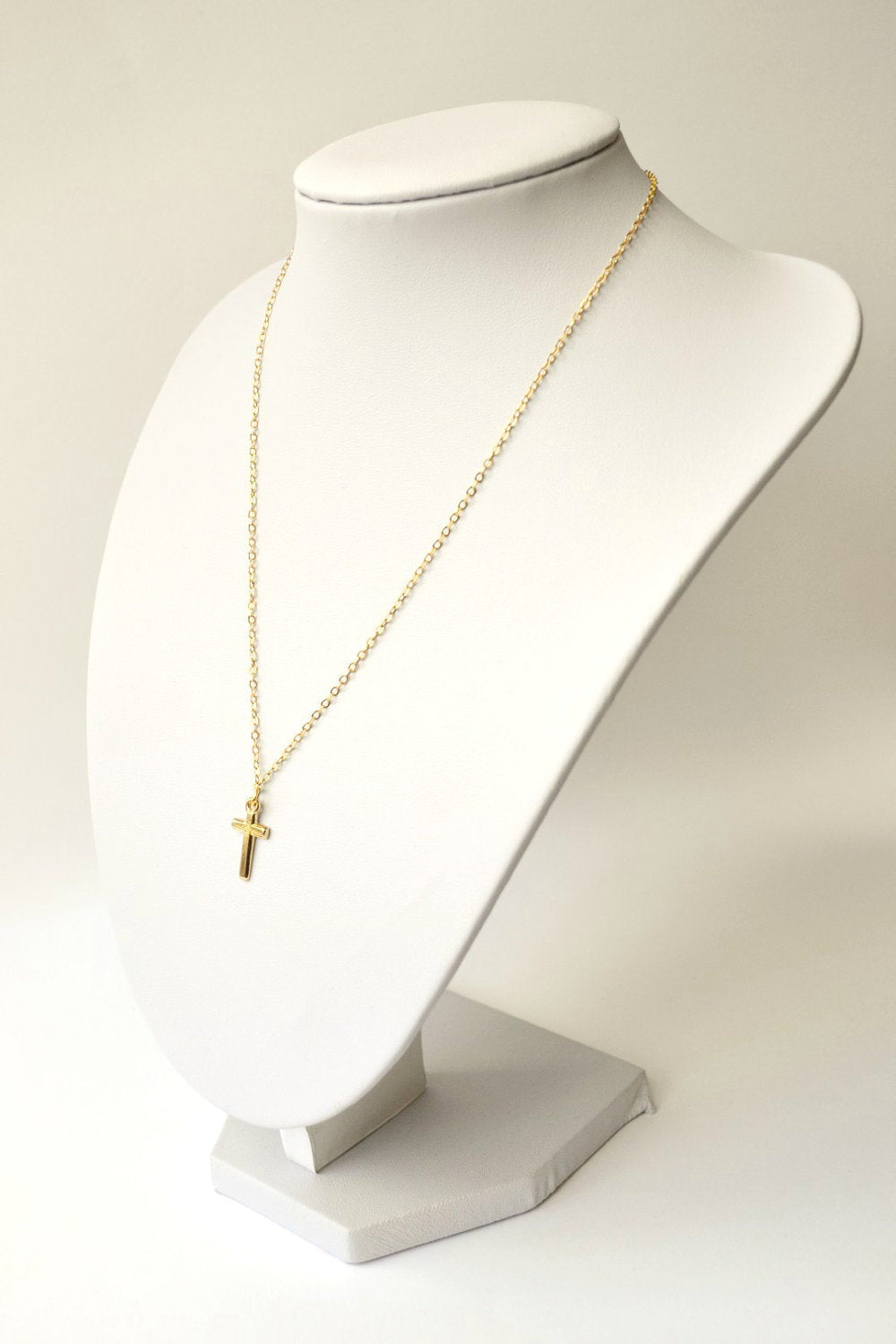 Cross necklace for women gold tone chain, Christian catholic jewelry