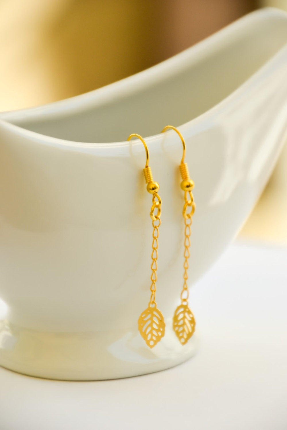 24k gold plated leaf earrings - shani-adi-jewerly