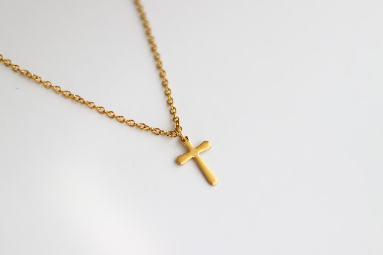 Gold cross necklace for men, stainless steel chain necklace